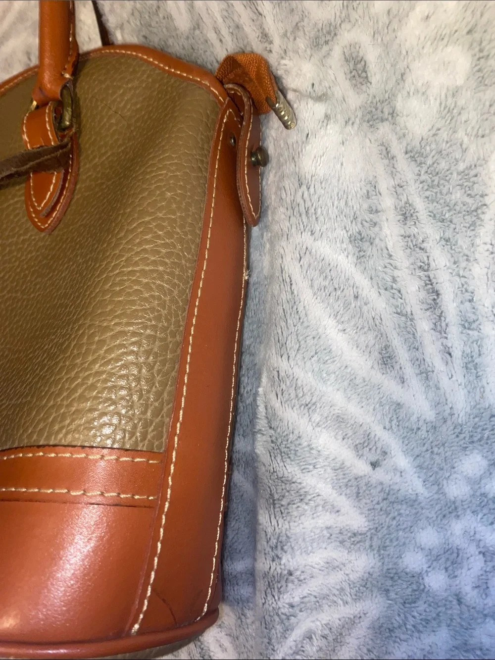 Dooney & Bourke Olive Pebbled Leather Satchel with Tan Trim
